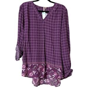 Brian & Em size XL Lemmy v-neck hi low top roll tab sleeves dark purple women’s